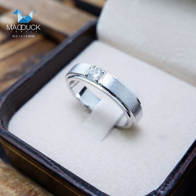 Madduckjewels แหวนเงินแท้ เพชร CZ ชุบโรเดียม RG1419WGR แหวนก