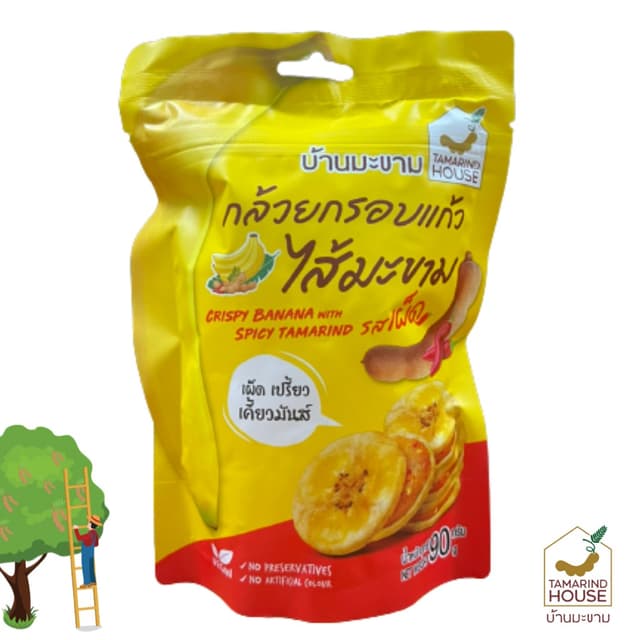 บ้านมะขาม - กล้วยกรอบแก้วไส้มะขามรสเผ็ด 90 กรัม กล้วยเบรคแตก