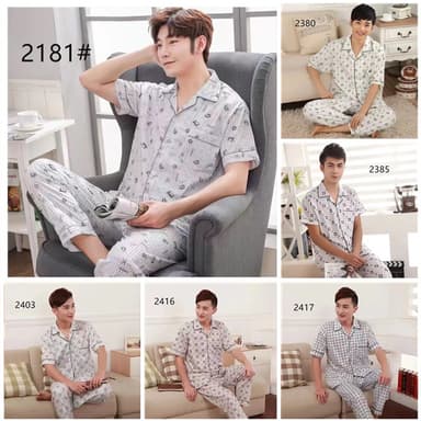 ชุดนอนผู้ชาย เเขนสั้นขายาว  บิ๊กไซส์ ผ้าคอตตอน คอปก pajamas men เซ็ทเสื้อ สวมใส่สบาย ผ้านิ่มไม่เเข็ง1071