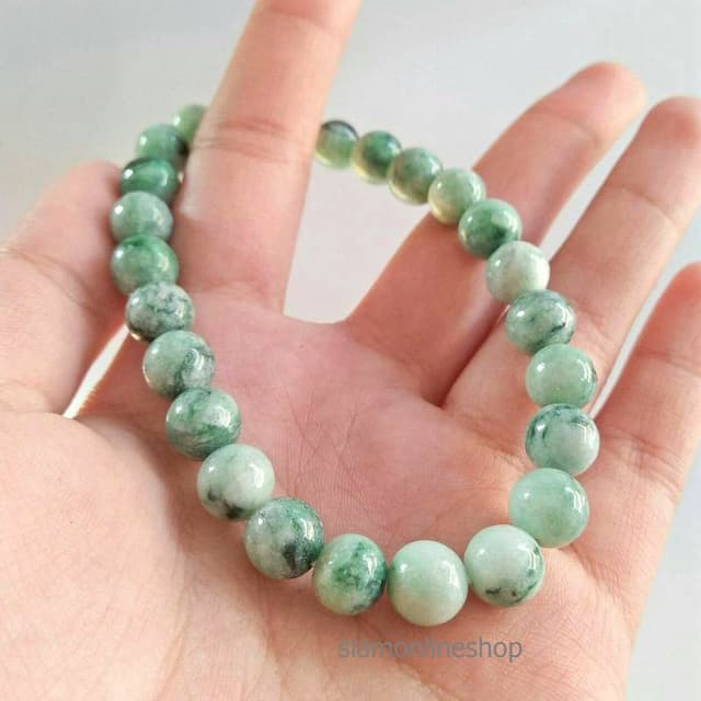 JADE หยกพม่าแท้ โทนสีขาวอมเขียว ลายธรรมชาติ ขนาด 8 มม. by si