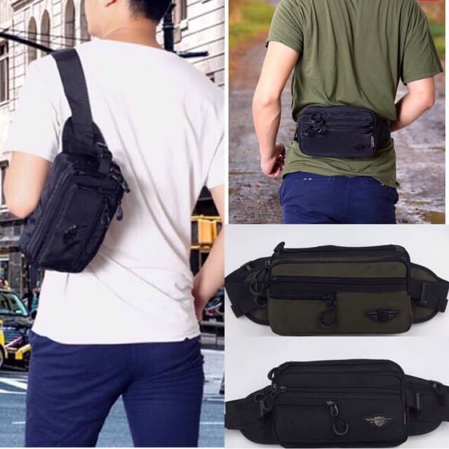 พร้อมส่ง🚚กระเป๋าคาดเอวซิปเยอะซิปทนใช้งานได้นาน คาดอกก็ได้ ใ