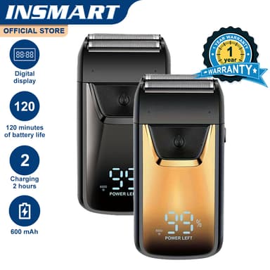 INSMART ลูกสูบเครื่องโกนหนวดไฟฟ้าผู้ชายมีดโกนลูกสูบ2หัวใบมีดกันน้ํา