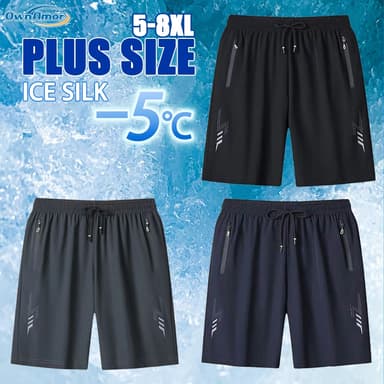 【ส่งจากไทย 5XL-8XL】กางเกงขาสั้นลำลองผู้ชายไซซ์ใหญ่ ผ้าไหมน้ำแข็ง แห้งไว เอวยางยืด กระเป๋าซิป