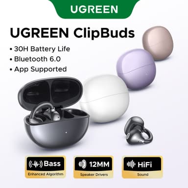 UGREEN ClipBuds หูฟังไร้สายบลูทูธแบบเปิดหู 6.0 Hi-Fi 12 มม. รองรับ UGREEN APP หูฟัง Bio-Diaphragm IPX5