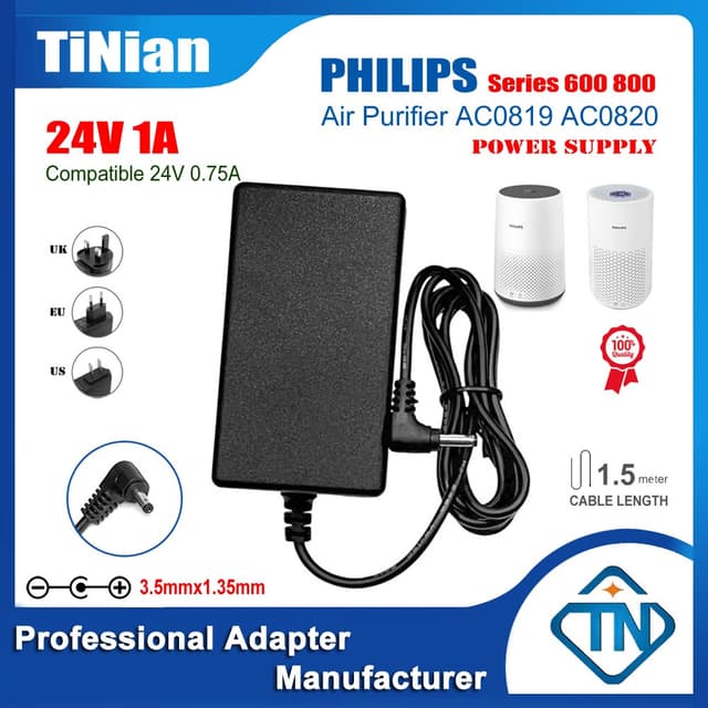 อะแดปเตอร์ 24V 0.75A 1A AC DC สําหรับเครื่องฟอกอากาศ Philips