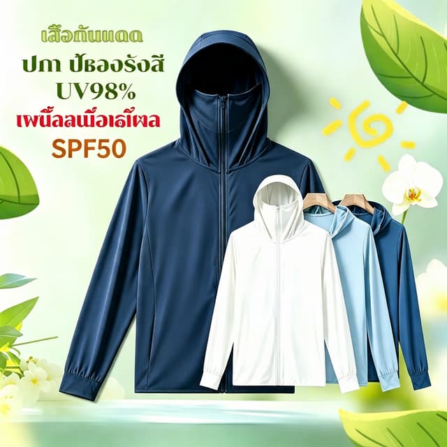 Sunny Beach🏖️เสื้อฮู้ดกันแดด กันรังสี UV SPF50+เสื้อแขนยาว 