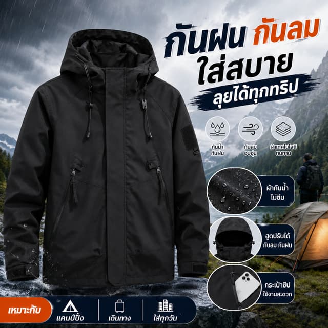 J90 แจ็คเก็ตผ้าร่ม กันลม กันแดด กันน้ำ เสื้อแจ็คเก็ตผู้ชาย เ