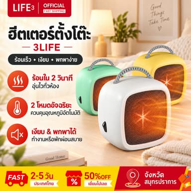 3LIFE ฮีตเตอร์พัดลมอัจฉริยะ, ความร้อน 2 วินาที, ความอบอุ่นสองระดับ, เทอร์โมสมาร์ท, ฮีตเตอร์แบบพัดลม