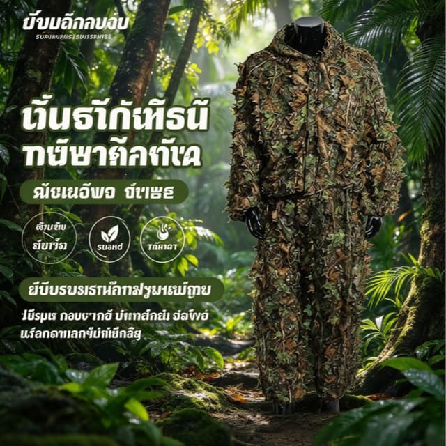 ชุดกิลลี่ ลายพรางใบไม้ไบโอนิค 3D ชุดพรางตัวป่า สำหรับล่าสัตว