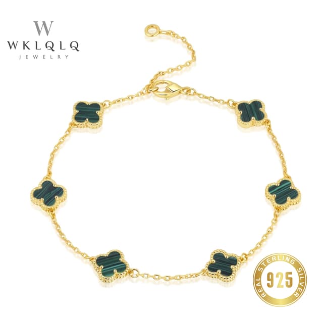 WKLQLQ สร้อยข้อมือโคลเวอร์นำโชค เงินแท้ 925 ชุบทอง 14K｜มาลาไ