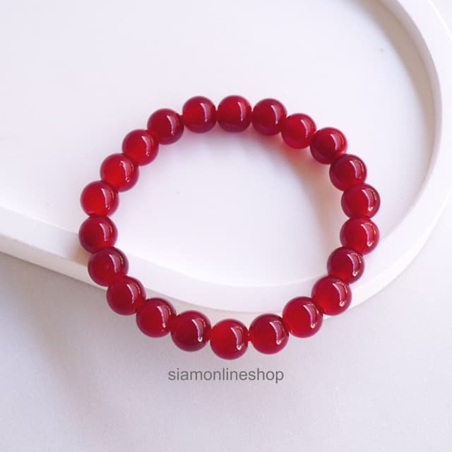 LUCKYSTONE หินสีนำโชค โทนสีแดงโกเมน ขนาด 8 มม. สร้อยข้อมือหิ