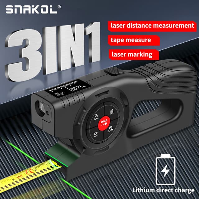 Snakol 3in1 เครื่องวัดระยะเลเซอร์จอแสดงผลดิจิตอลอัจฉริยะไม้บ