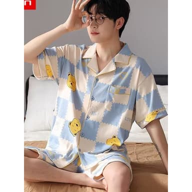 3333-1 SBT (7700) ชุดนอนผู้ชาย ชุดนอนคอปกแขนสั้นขาสั้น ชุดนอนผ้าไหมอิตาลี่ พร้อมส่งจากไทยไม่ต้องรอพรีออเดอร์