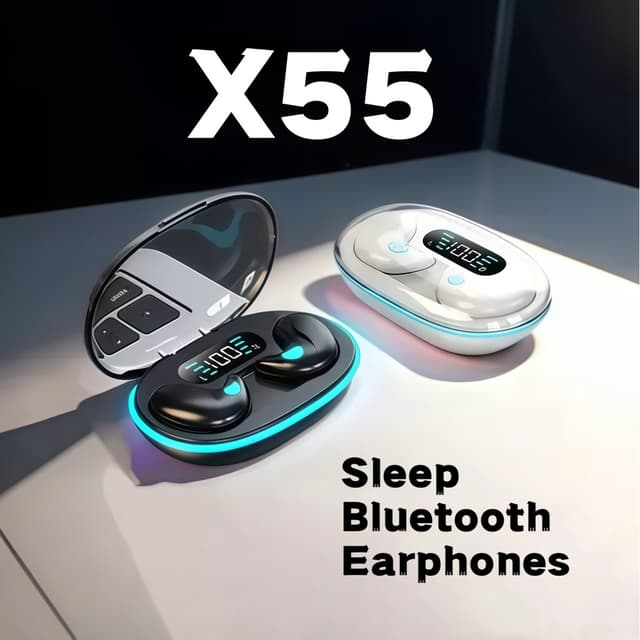X55: หูฟังหูฟังบลูทูธสําหรับนอนหลับแบบไร้สายพร้อมจอแสดงผลแบต