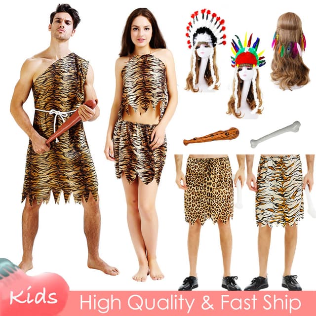 Wild Caveman คอสเพลย์เครื่องแต่งกายสําหรับผู้ใหญ่ชายหญิงกระโ