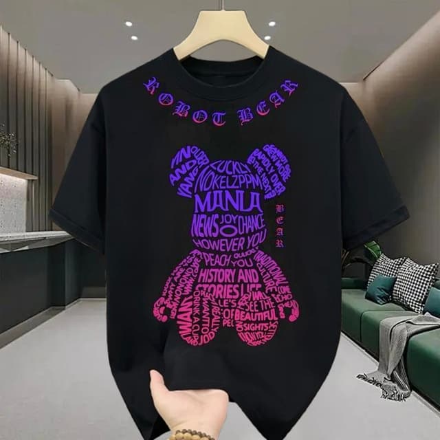 เสื้อยืดผู้ชายเท่ๆ คอกลมแขนสั้น สกรีนลายหมีแฟชั่นสุดฮิต เสื้