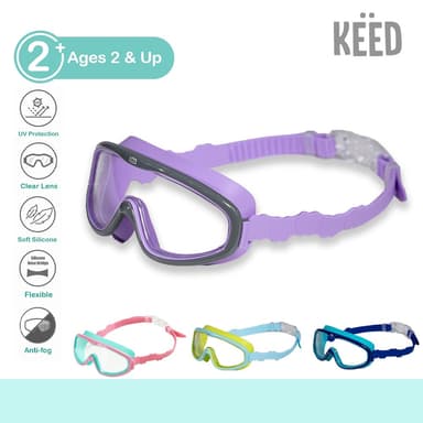 KEED : แว่นตาว่ายน้ำเด็ก 2 ปีขึ้นไป หน้ากว้าง เลนส์ใส มีที่ล็อคด้านหลังสวมใส่ง่าย *2940*
