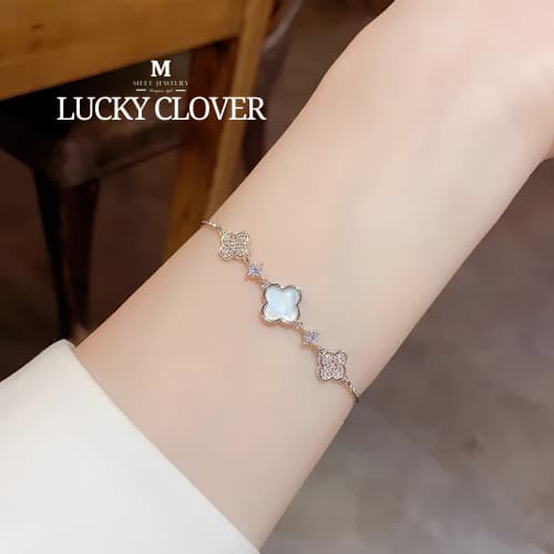 💕กำไลเงิน Lucky Clover กำไลเงินแท้ สร้อยข้อมือปรับได้ กำไลแ