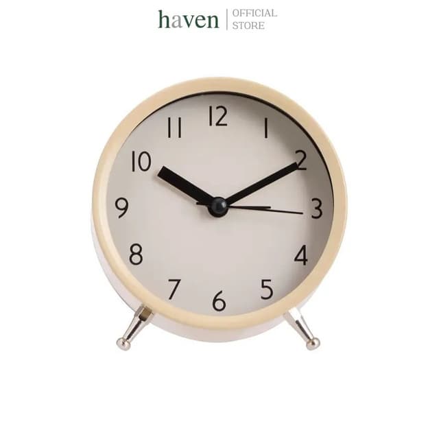 Haven นาฬิกาปลุกตั้งโต๊ะ ทรงกลม วัสดุเหล็ก ขนาด 3.5 นิ้ว