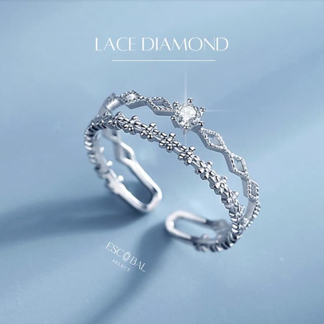 ESCOBAL✨แหวนเงินแท้ Lace Diamond ฝังเพชร Moissanite สไตล์ใหม