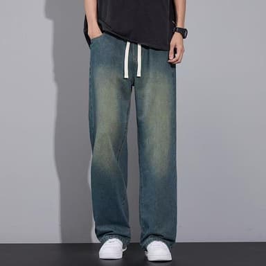 MNO.9 JEANS 8801 กางเกงยีนส์ขายาว ทรงกระบอก เอวยางยืด แต่งแฟด วินเทจ