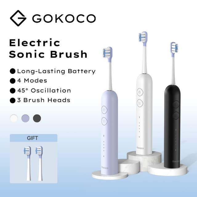 GOKOCO แปรงสีฟันไฟฟ้าโซนิค ขจัดคราบฟันได้ 90% มี 4 โหมด กันน