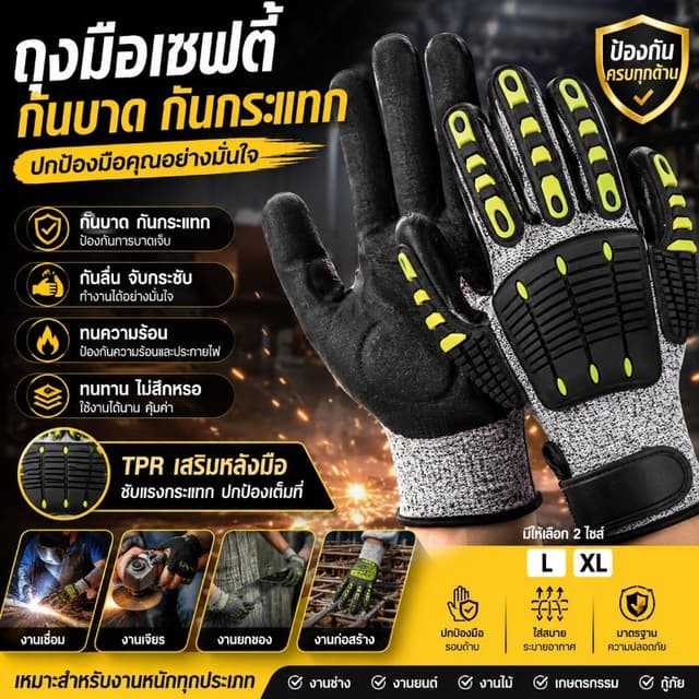 (พร้อมส่ง) ถุงมือกันบาด TPR กันกระแทก ถุงมือเซฟตี้ สำหรับงาน