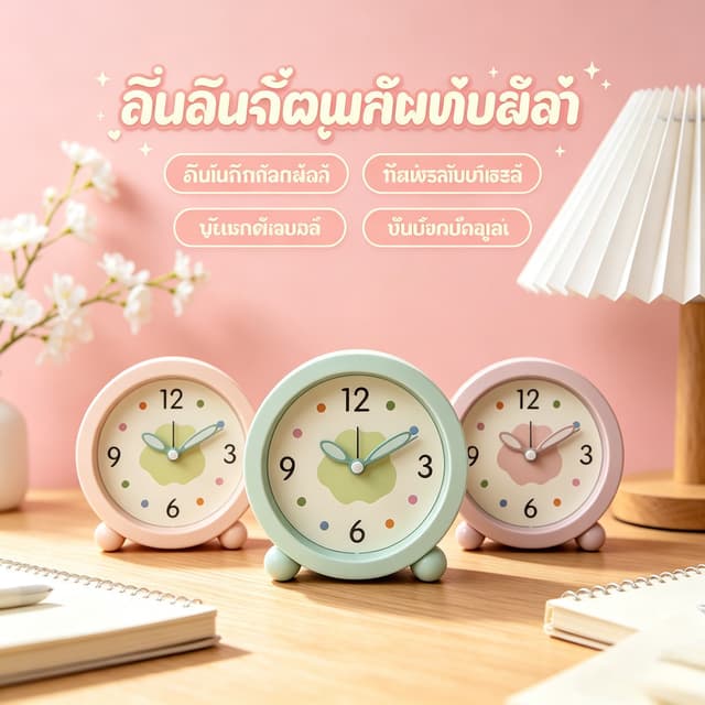 นาฬิกาปลุกตั้งโต๊ะแบบเรียบง่าย นาฬิกาปลุกสำหรับเด็กไร้เสียง 