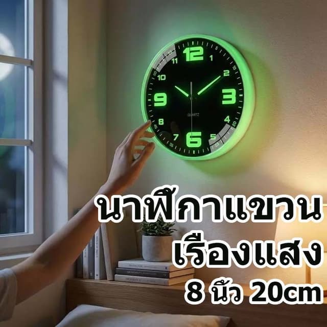 ⚡COD⚡[พร้อมส่ง] นาฬิกาแขวน  8 นิ้ว 20cm เรืองแสง  ตัวเลขใหญ่