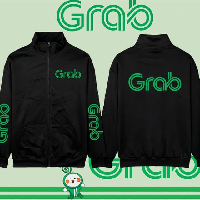 【เสื้อแจ็คเก็ตซิป】 Sulam Grab จับอาหารง่าย Stand up collar c