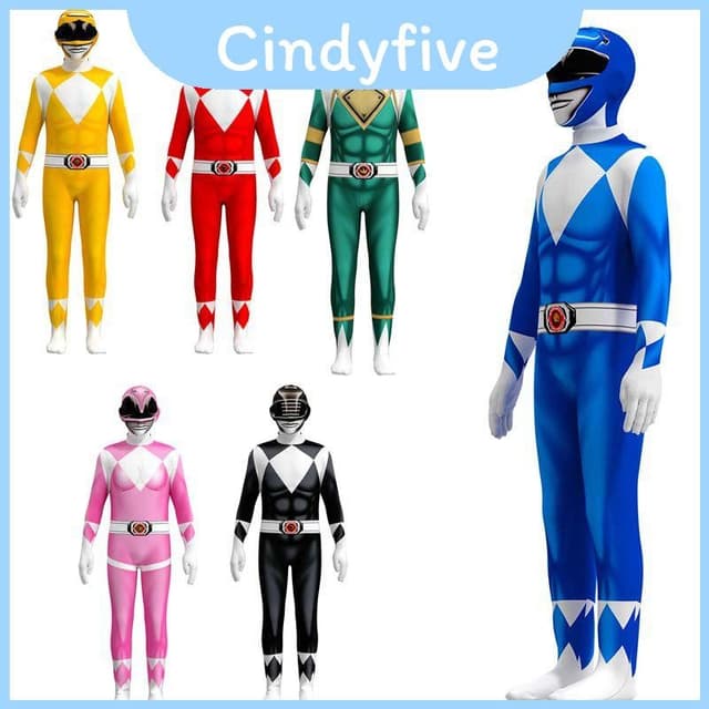 เครื่องแต่งกาย Rangers สำหรับเด็กและผู้ใหญ่ รวมถึงหน้ากากตัว