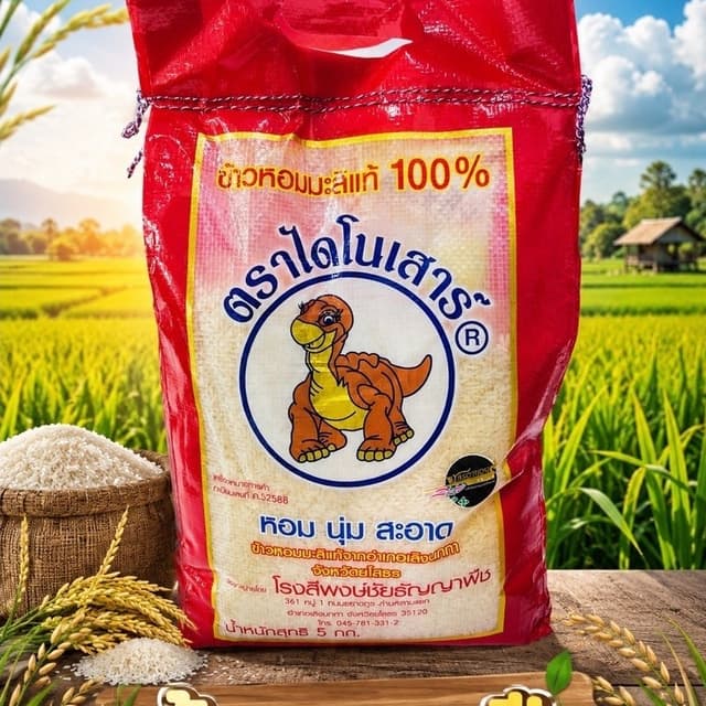 **ข้าวหอมมะลิกลางปีNN**หอมมะลิเเท้ตราไดโนเสาร์ขนาด5กิโลกรัมห