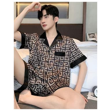 3333-1 E (7700) ชุดนอนผู้ชาย ชุดนอนคอปกแขนสั้นขาสั้น ชุดนอนผ้าไหมอิตาลี่ พร้อมส่งจากไทยไม่ต้องรอพรีออเดอร์