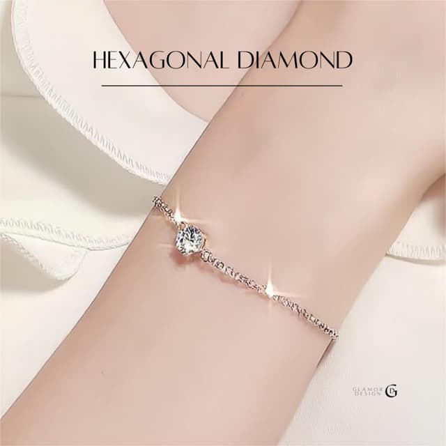 GLAMOR✨สร้อยข้อมือเพชร Hexgonal Diamond สร้อยข้อมือเงินแท้ ส