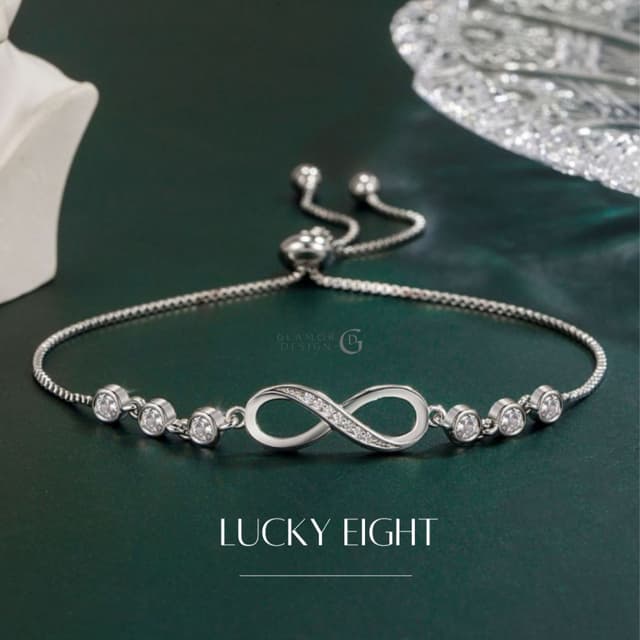 GLAMOR✨พร้อมส่ง กำไลเพชร Lucky Eight สร้อยข้อมือเงินแท้ กําไ
