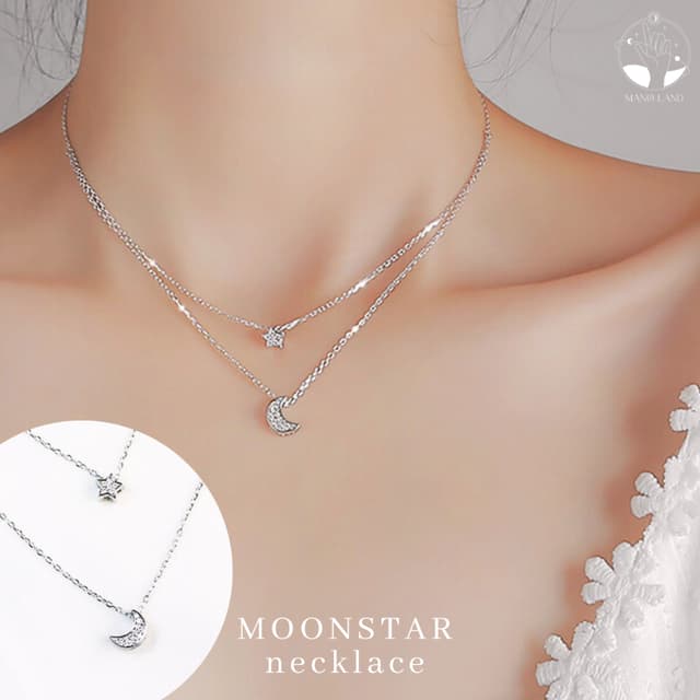 MNL💗MOONSTAR สร้อยคอสองชั้นห้อย จี้ดาวกับพระจันทร์ ไม่ลอกดำ