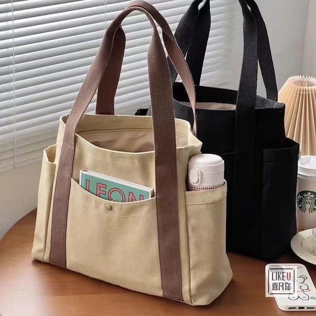 【พร้อมส่ง】miss bag fashion กระเป๋าโท้ทผ้าแคนวาสความจุขนาดใหญ