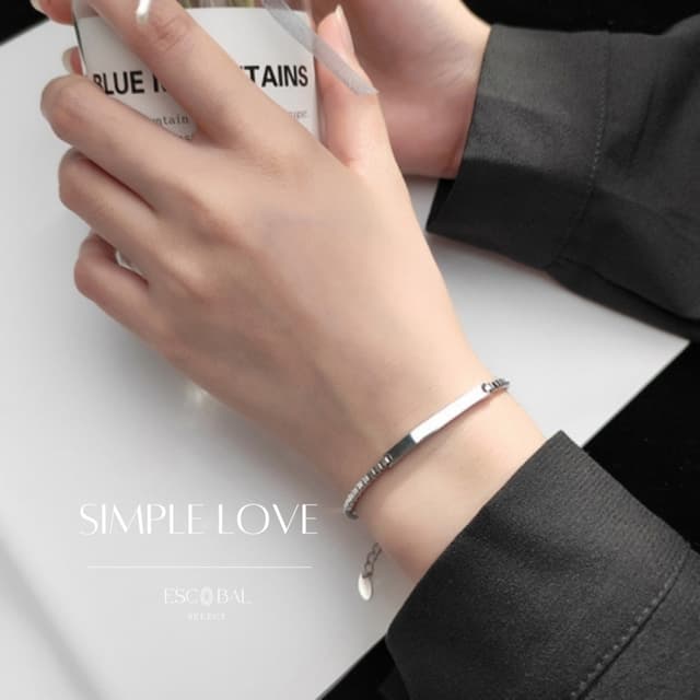 ESCOBAL สร้อยข้อมือเงินแท้ Simple love ข้อมือเงินแท้ กําไลข้