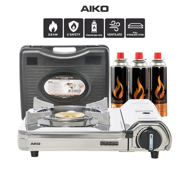 AIKO AK-400S + AL103   เตาแคมป์ปิ้งสแตนเลส 2.6 KW. พร้อม ALT