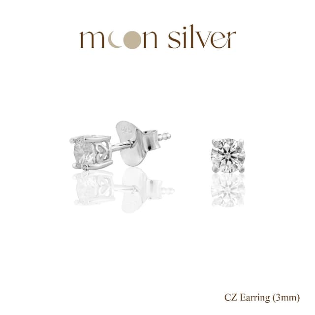 Moonsilver ต่างหูเงินแท้ 925 Size 2-6mm ฝังเพชร CZ ไม่ลอก สำ