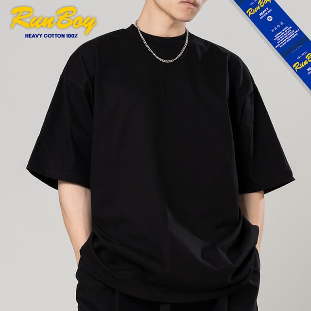 เสื้อยืด RUNBOY ป้ายน้ำเงิน คอฟิต ทรงโอเวอร์ไซซ์ รุ่นหนาพิเศ