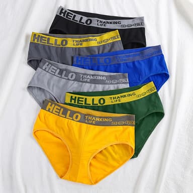 MW193【แพ็ก 6 ตัว】กางเกงในชาย ขาเว้า สีสันสดใส เนื้อผ้านิ่มบางเบา สำหรับ HELLO