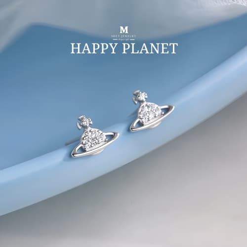 MEET💕 ต่างหูเพชร Happy Planet ต่างหูเงินแท้ ต่างหูแฟชั่น ตุ