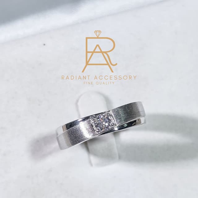 แหวนเงินแท้ ชุบทองคำขาว ฝังเพชร Moissanite 0.3 กะรัต พร้อมใบ