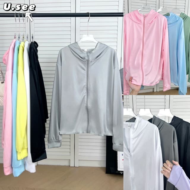 12สีให้เลือก เสื้อเเจ็ตเก็ตกัน UV พร้อมหมวก เบาๆ ผ้านุ่ม SPF