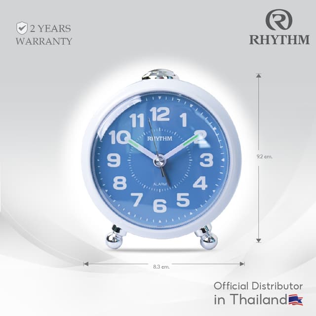 RHYTHM  นาฬิกาตั้งโต๊ะกลม มีขา มีไฟ เดินเงียบ ฐานกว้าง 8.3 ซ