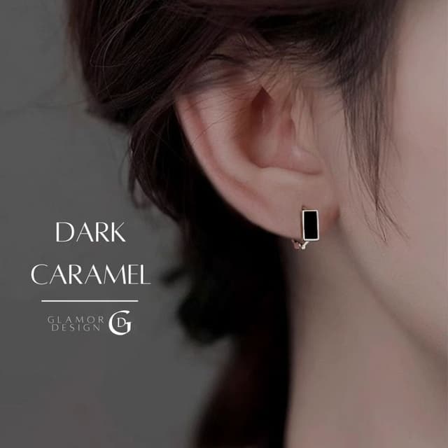 GLAMOR✨ ต่างหูเงินแท้ Dark Caramel จี้ดำ ดีไซน์ดำหรู เพชรแวว