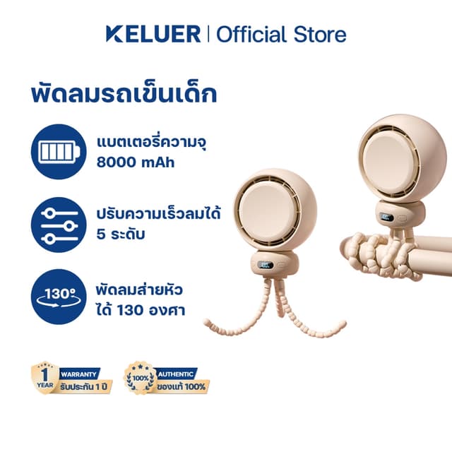 Keluer Stroller Fan พัดลมมือถือ พัดลมพกพาสำหรับรถเข็นเด็ก 80