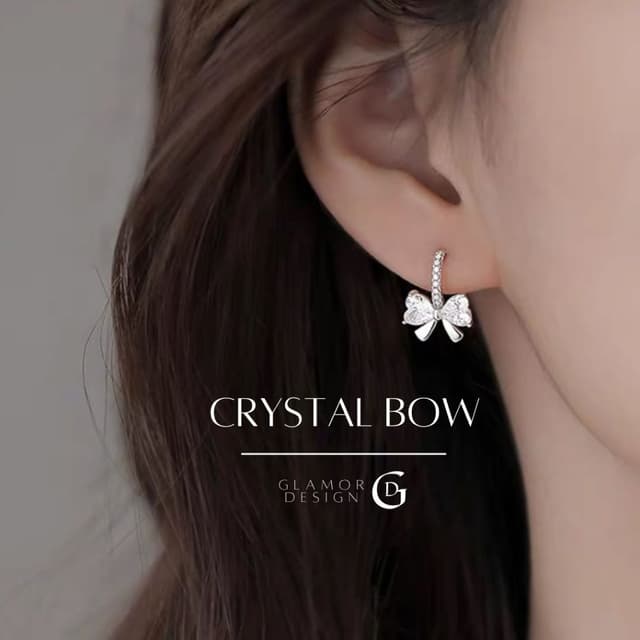 GLAMOR✨ตุ้มหูเงินแท้ Crystal Bow ต่างหูโบว์ ต่างหูแฟชั่น ตุ้