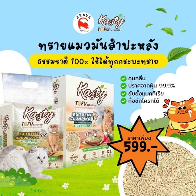 [20ลิตร] Kasty ทรายแมวมันสำปะหลัง Clumping and Odourlock ขนา